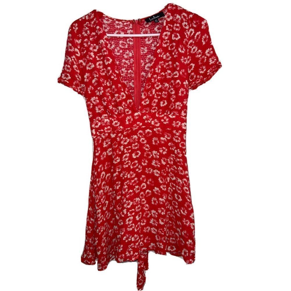 𝅺LULUS Dress Plunge Front Low Cut Red Dress Woman’s XS (C1)